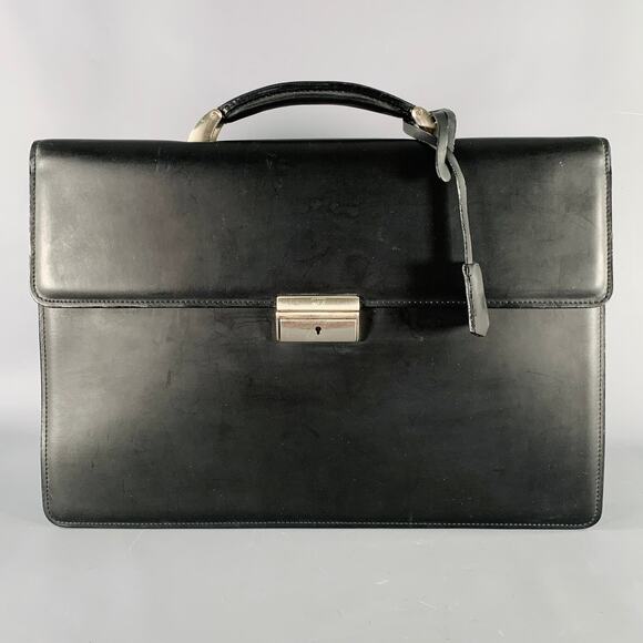 GIANFRANCO FERRE Black Leather Briefcase Push Lock Bag - Picture 1 of 8